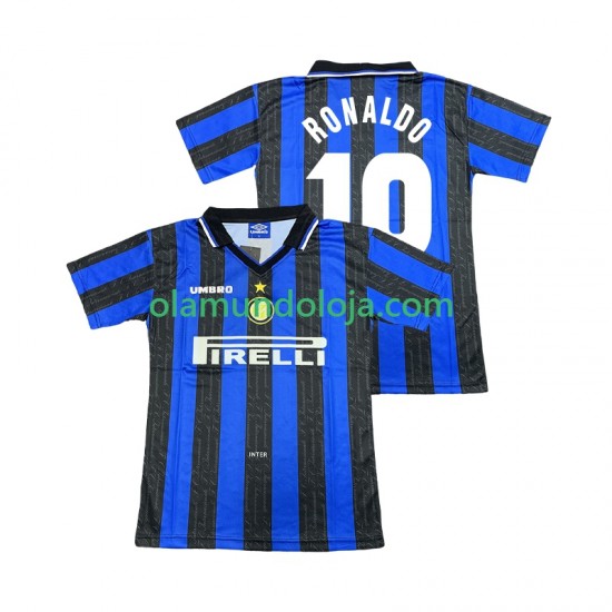 Camisola Inter de Milão Ronaldo 10 1997 Retro Homem Equipamento Primeiro 1998 Manga Curta